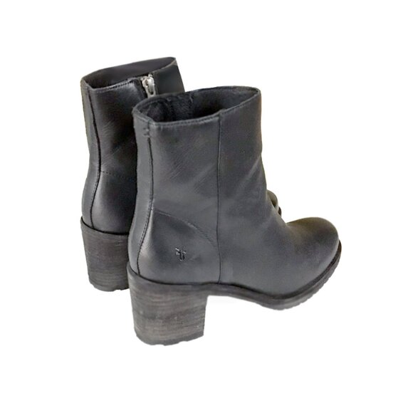 Frye Karen Inside Zip Up Black Real Leather Comfy Chunky Heel Ankle Booties - Picture 6 of 13
